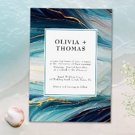 Moderne Tropische Bliss Gold Ink Ocean Wave Weddin Einladung