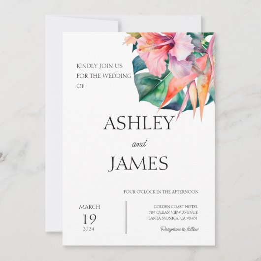 Moderne tropische Blume Grüne Hochzeit Einladung (Vorderseite)