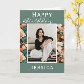 Moderne tropische Blume Leaf Muster Foto Geburtsta Karte (Gelbe Blume)