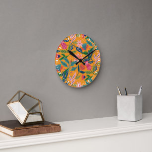 Moderne tropische Blumengestaltung Runde Wanduhr