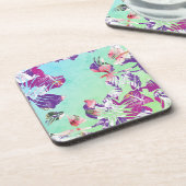 Moderne tropische Blumenkolonie auf Aqua Getränkeuntersetzer (Linke Seite)