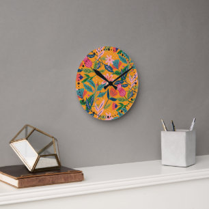 Moderne tropische Blumenmuster Runde Wanduhr