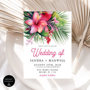 Moderne tropische Botanische Hochzeit Einladung