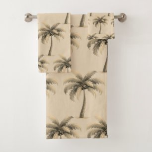 Moderne tropische botanische Palmen auf Beige Badhandtuch Set
