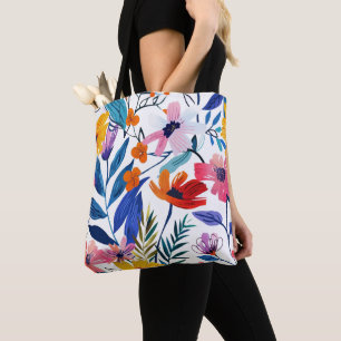 Moderne tropische botanische Wildblumenmuster Weiß Tasche