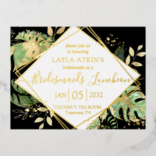Moderne tropische Bridesmaier Luncheon Dusche Gold Folie Einladungspostkarte