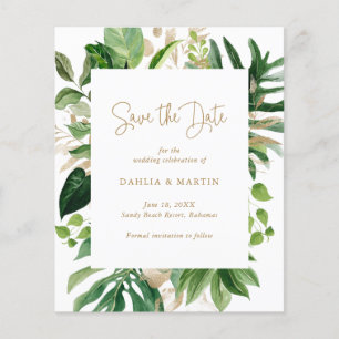 Moderne tropische Budget-Hochzeit zum Sparen des T