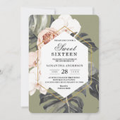 Moderne tropische Chaki-Blätter und Orchideen Einladung (Vorderseite)