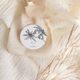 Moderne tropische Elegante Minimalistische Hochzei Runder Aufkleber