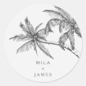 Moderne tropische Elegante Minimalistische Hochzei Runder Aufkleber (Vorderseite)