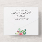 Moderne, tropische Elegante Script-Foto-Hochzeit All In One Einladung (Rückseite)