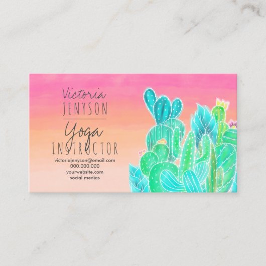 Moderne tropische exotische Kaktus zur Veranschaul Visitenkarte (Vorderseite)