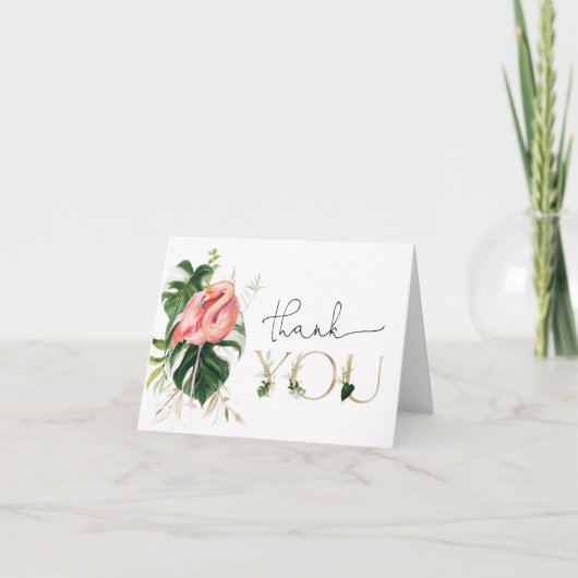 Moderne tropische Flamingo Kinderdusche oder Gebur Dankeskarte (Vorderseite)