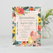 Moderne tropische Flora | Quinceañera Einladung (Stehend Vorderseite)