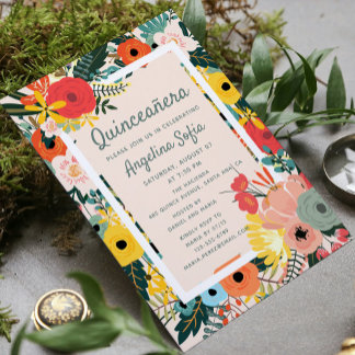 Moderne tropische Flora | Quinceañera Einladung