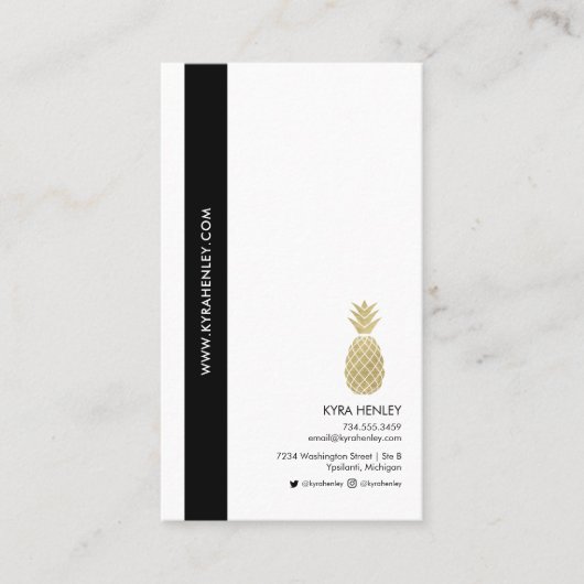 Moderne tropische Flora und Ananas Pink Black Gold Visitenkarte (Vorderseite)