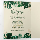 Moderne tropische Foliage mit Goldhochzeit Dreifach-gefaltete Programmkarte (Innen Erste Seite)