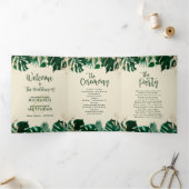 Moderne tropische Foliage mit Goldhochzeit Dreifach-gefaltete Programmkarte (Innenseite)