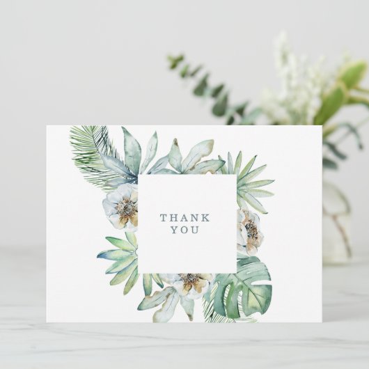 Moderne tropische Foliage Verlust des Lebens Dankeskarte (Stehend Vorderseite)