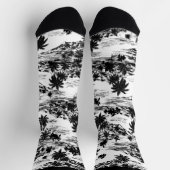Moderne tropische Hawaiianische Insel Schwarz/Weiß Socken (Oben)