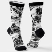 Moderne tropische Hawaiianische Insel Schwarz/Weiß Socken (Gewinkelt)
