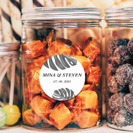 moderne tropische Hochzeit in Schwarz-Weiß Runder Aufkleber