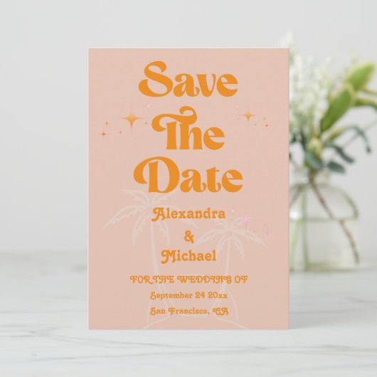 Moderne tropische Hochzeit Save The Date (Stehend Vorderseite)