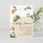 Moderne tropische Jungle Safari Neutral Baby Dusch Einladung (Stehend Vorderseite)