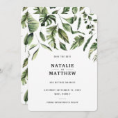 Moderne tropische Karte des Blattes Save the Date (Vorne/Hinten)