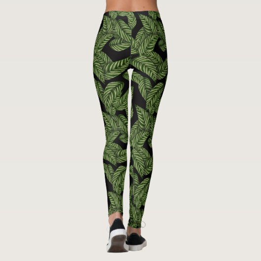 Moderne tropische Leaf-Blätter Muster Leggings (Rückseite)