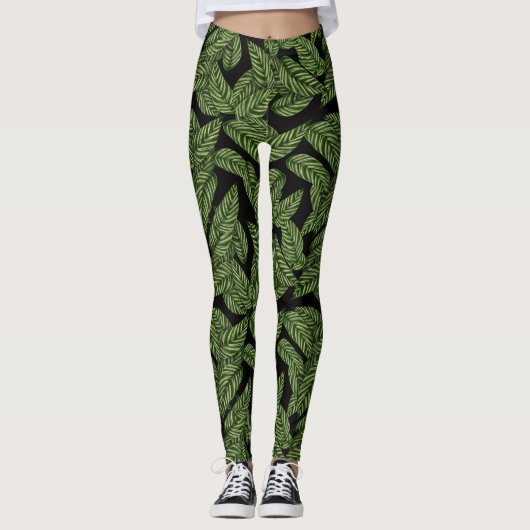Moderne tropische Leaf-Blätter Muster Leggings (Vorderseite)
