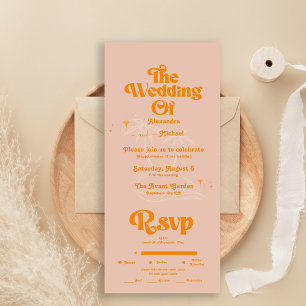 Moderne tropische lebendige Orange Hochzeit All In One Einladung