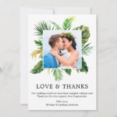 Moderne tropische Liebe und Dank Hochzeit Dankeskarte (Vorderseite)