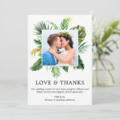 Moderne tropische Liebe und Dank Hochzeit Dankeskarte (Stehend Vorderseite)