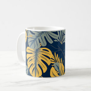 Moderne tropische Monstera-Blatt Navy Gold Dschung Kaffeetasse