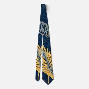 Moderne tropische Monstera-Blatt Navy Gold Dschung Krawatte