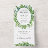 Moderne tropische Monstera Palm Blätter Hochzeit All In One Einladung (Innen Boden)