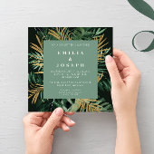 Moderne tropische Palm Blätter staubgrüne Hochzeit Einladung