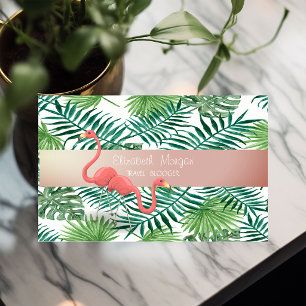 Moderne, tropische Palmblätter, Flamingos Visitenkarte