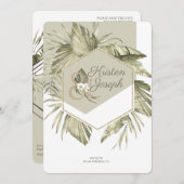 Moderne tropische Palmblätterrahmen Save The Date (Vorne/Hinten)