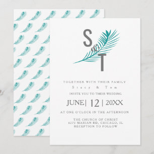 Moderne tropische Palme Blatt Teal Hochzeit Einladung