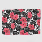 Moderne tropische Palme und Hibiskus-Muster Golfhandtuch (Horizontal)
