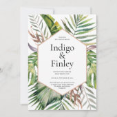 Moderne tropische Palmen Blätter Hochzeit Einladung (Vorderseite)