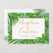Moderne tropische Palmen Blätter Save the Date Postkarte (Vorne/Hinten)