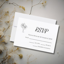 Moderne tropische Palmen Hochzeit in Urlaubsort RSVP Karte