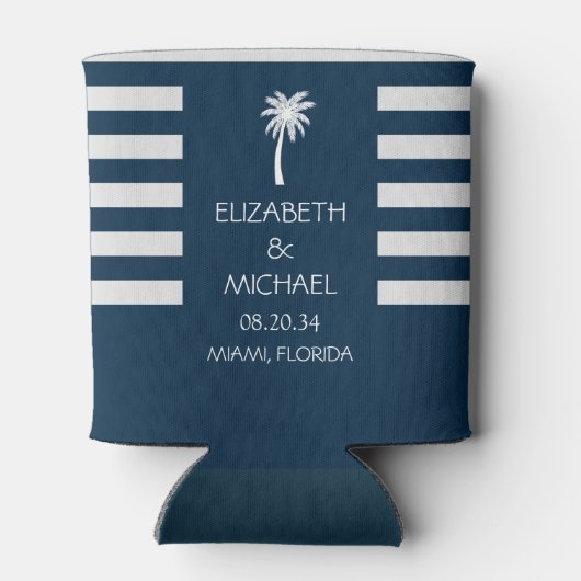 Moderne tropische Palmen Hochzeitsmarinebäume Dosenkühler (Rückseite)