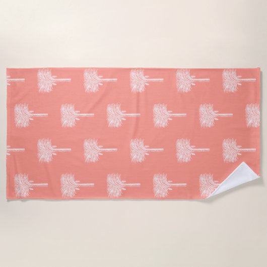 Moderne tropische Palmen pfirsichfarben weiß Strandtuch (Vorderseite)