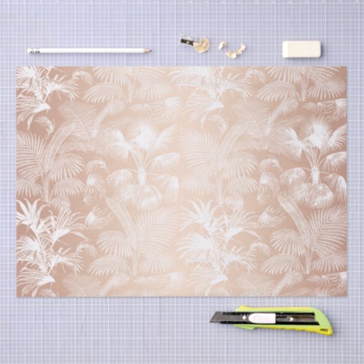 Moderne tropische Palmen Rose Gold Weiß Seidenpapier (Handwerk)