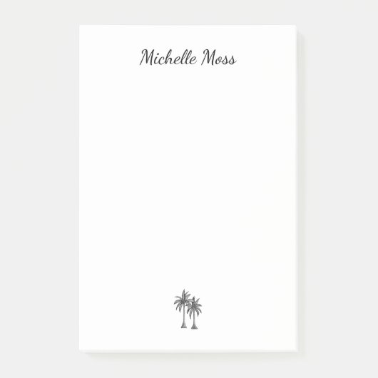 Moderne tropische Palmen-Strand-Script Post-it Klebezettel (Vorderseite)