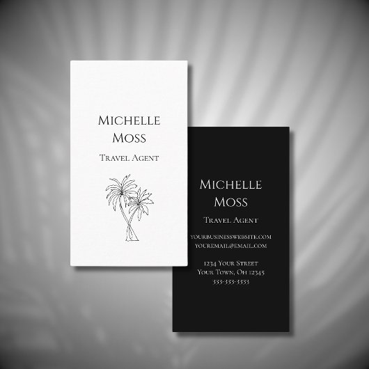 Moderne tropische Palmen Zeichnend Schwarz-weiß Visitenkarte